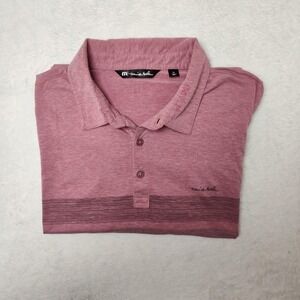 Travis Mathew Polo Shirt Mens XL‎ Pink Striped Golf Performance Stretch School